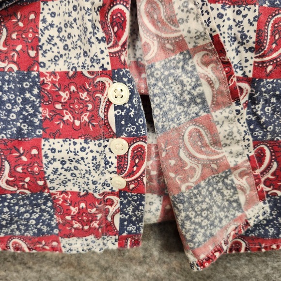 VTG Evergreen Shirtmakers Shirt Men L Red White‎ Blue Hipster Patriotic Paisley - Picture 6 of 12